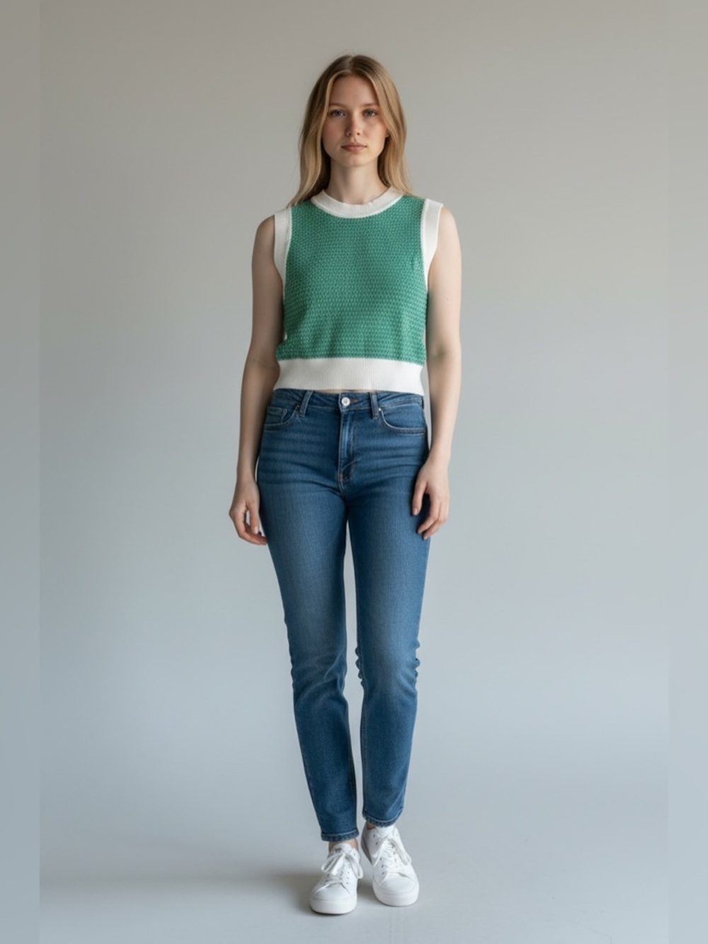 2/$30 Cotton On Green and Blue Knit Cropped Sweater Top